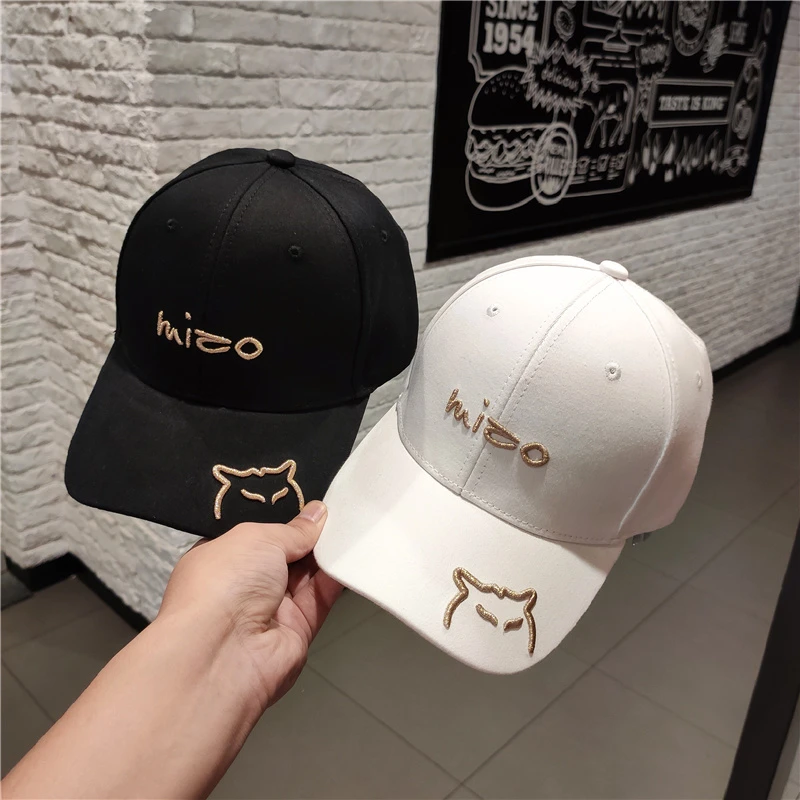 猫咪刺绣鸭舌帽2025新款时尚休闲百搭遮阳帽子女防晒帽弯檐棒球帽