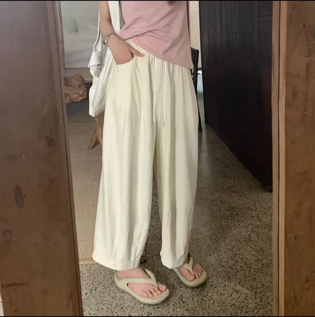 001女装休闲裤显瘦直筒百搭夏季薄款纯色阔腿裤