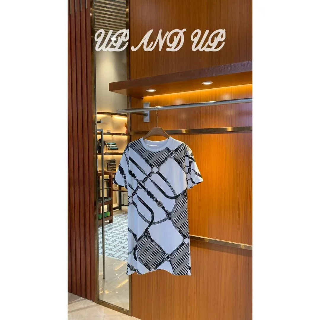 高级轻奢 圆领链条定位花色  显瘦百搭中长款连衣裙