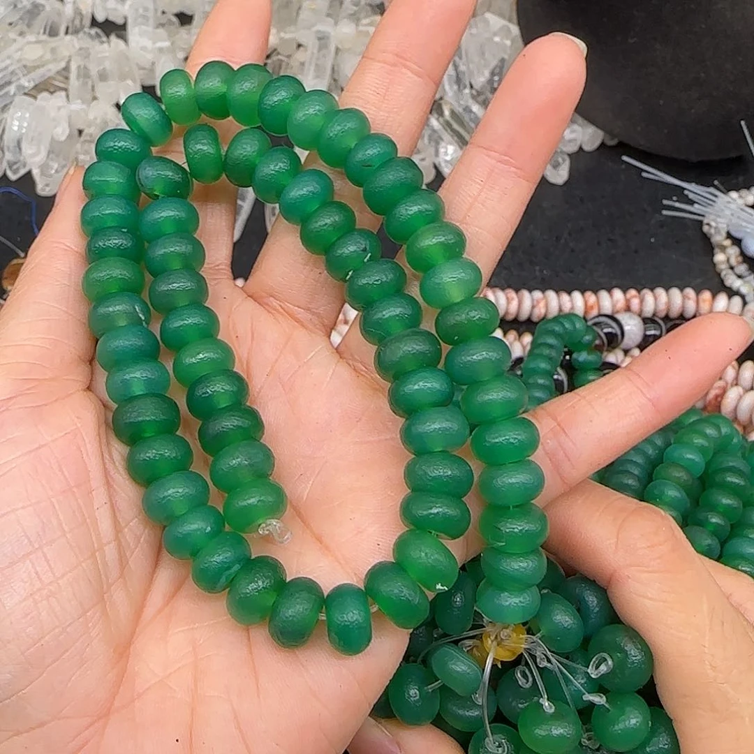 玛瑙/玉髓合金珠宝半成品橘皮绿玛瑙9mm算盘一条