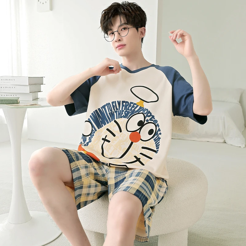 睡衣男士纯棉夏季短袖薄款大码卡通宽松男款300斤青年家居服套装
