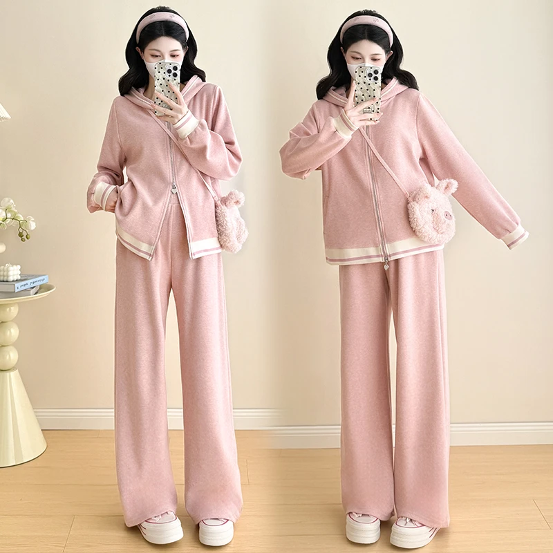 孕妇装2025秋季外穿新款宽松洋气时髦休闲连帽卫衣阔腿裤运动套装