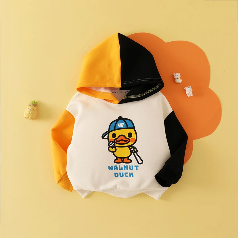 WALNUTDUCK2025春秋新款儿童小黄鸭连帽时尚休闲洋气卫衣4W136-1