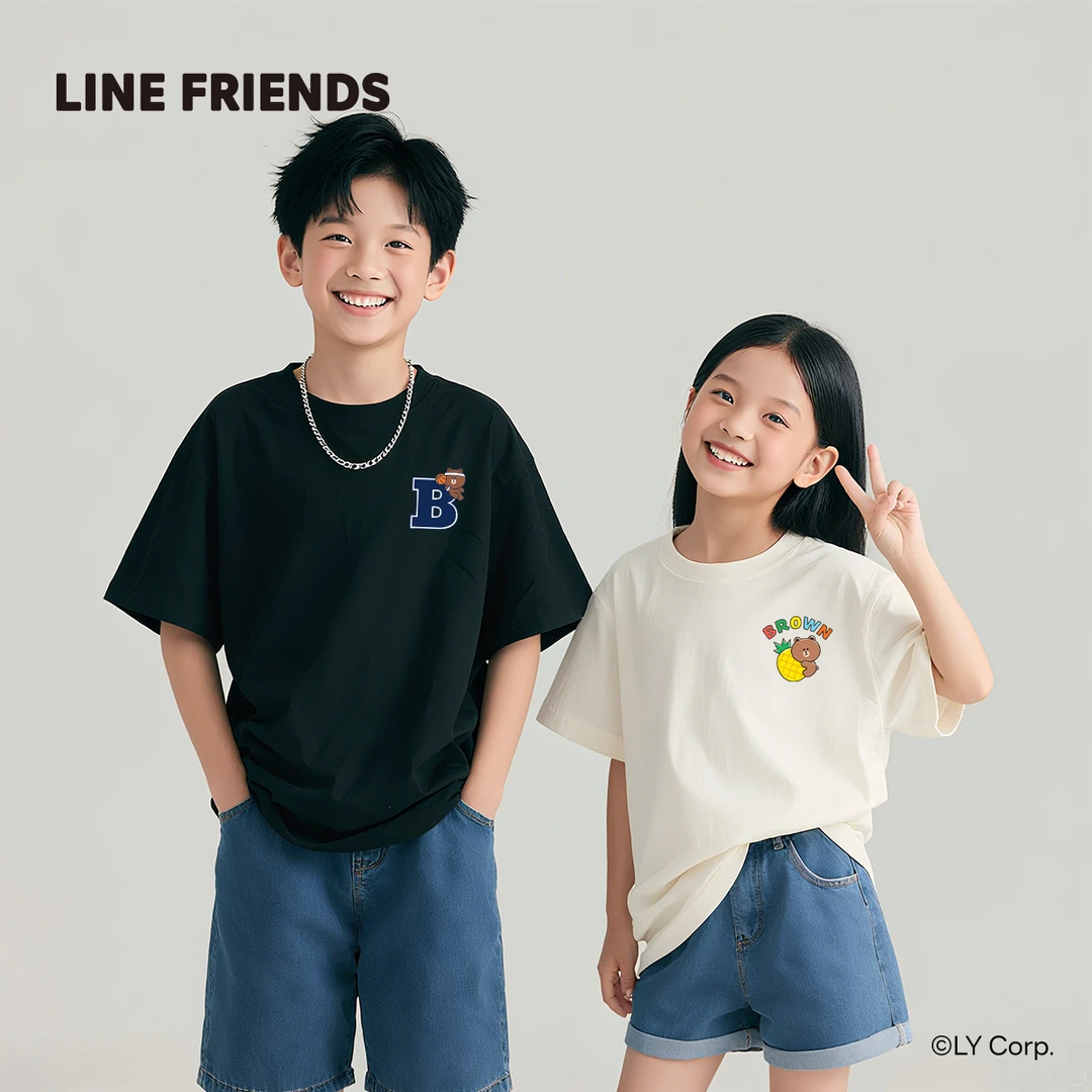 LINE FRIENDS布朗熊童装男童夏装2025款时髦宽松大童上衣儿童短袖