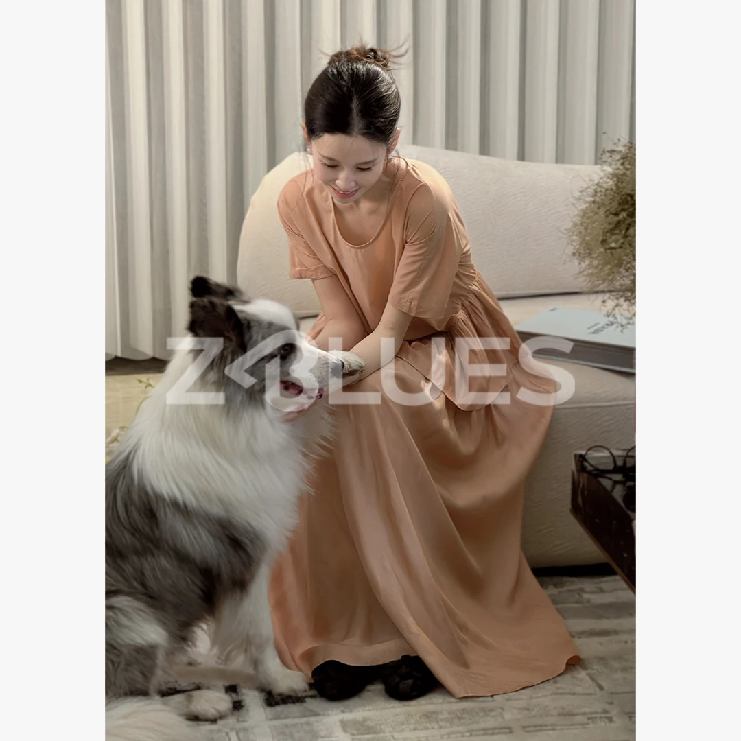 Z.blues【温柔风】铜氨双绉荷叶边拼接垂感连衣裙YZXHJ4178