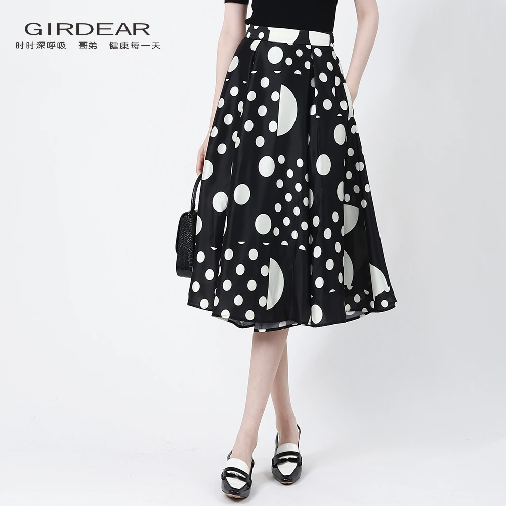 GIRDEAR/哥弟 百搭气质氛围感时尚波点高腰A字显瘦半身裙1200319