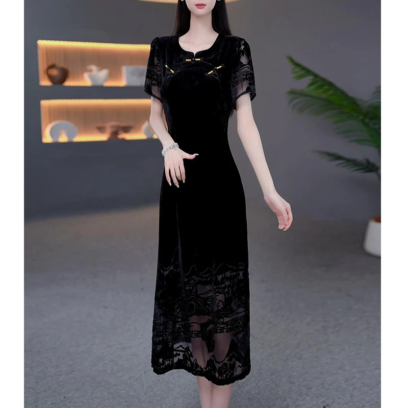 DBF-25A630YR 新款夏季气质优雅中长款重工时尚中长款连衣裙M-5XL