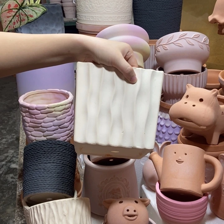 16×14白陶波浪方盆 粗陶1个