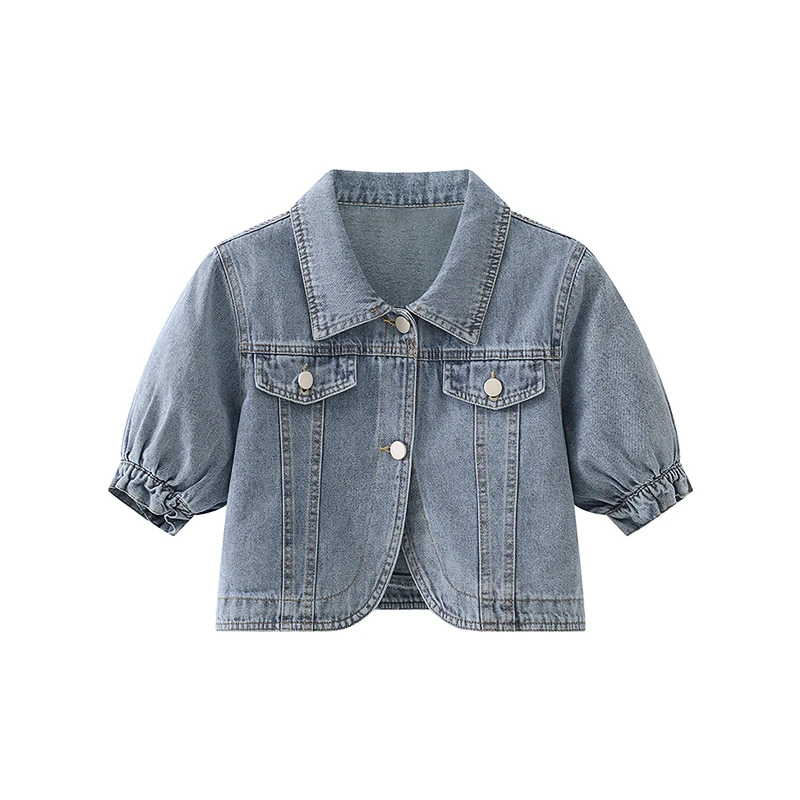甜美法式设计感翻领短款牛仔外套女小个子减龄短袖上衣夏