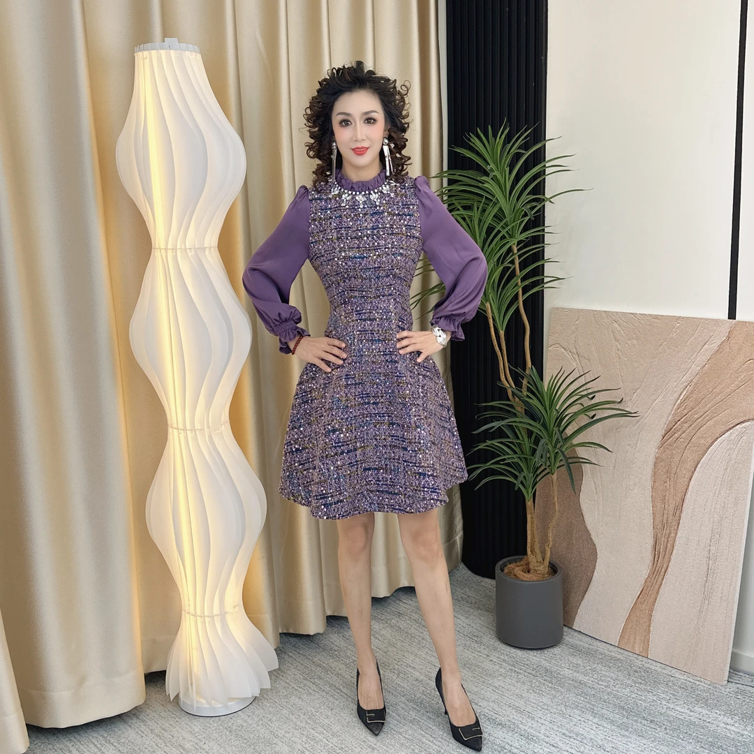 999216长袖女装连衣裙显瘦气质时尚复古法式秋季收腰修身气质秋冬