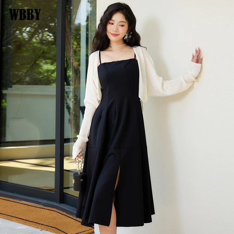 黑色吊带连衣裙女2025夏晚宴会场合女装法式赫本风高级感内搭裙子