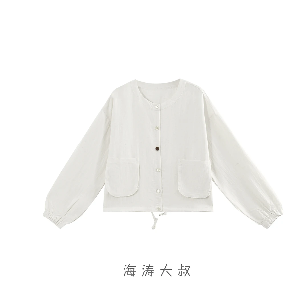 【海涛大叔】「日杂风防晒小夹克」莱赛尔亚麻小口袋圆领抽绳外套