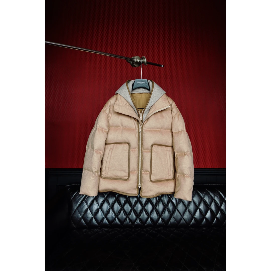 DRUNKCORNER 【十周年限定】可脱卸连帽皮包边骆驼绒面包羽绒服保暖