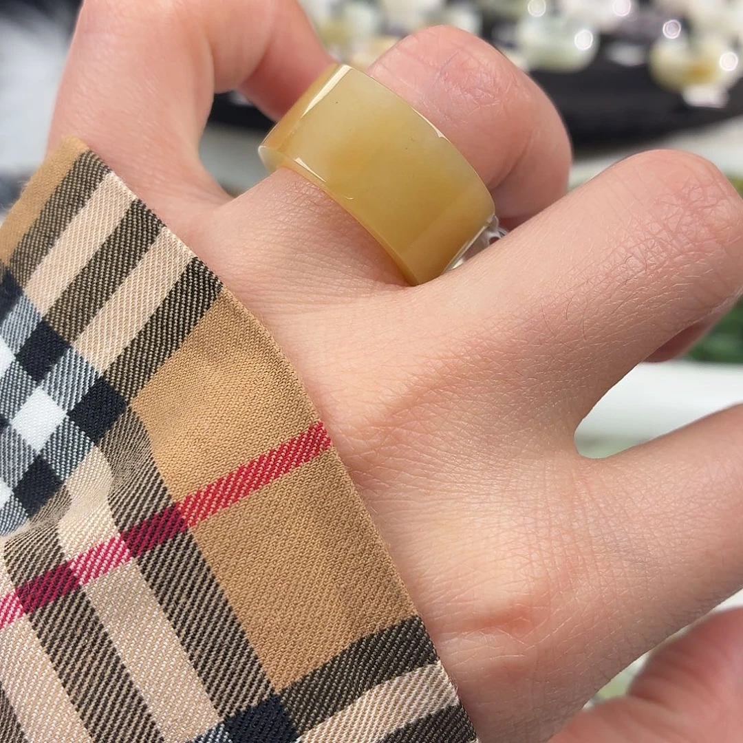 和田玉未镶嵌戒指S94蜜橘糖直切17.4