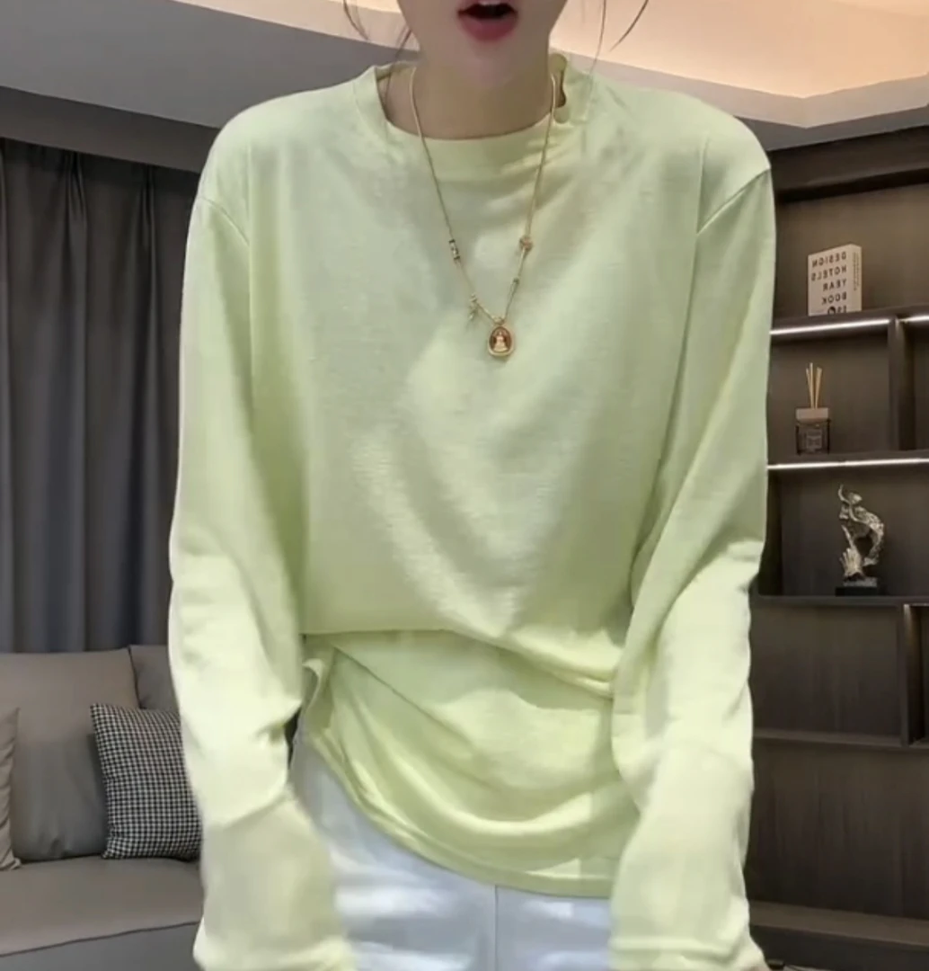 多巴胺纯色长袖防嗮T恤百搭薄款天丝打底衫