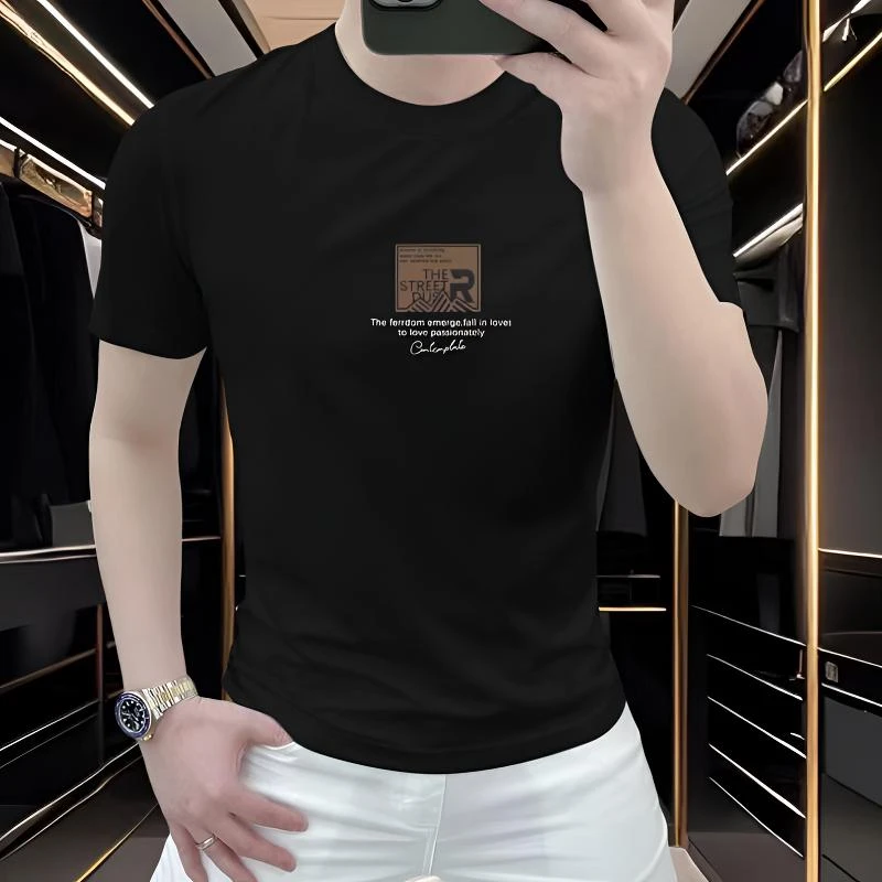 2025夏季新款纯棉短袖t恤男印花圆领休闲 T恤简约风百搭半截袖