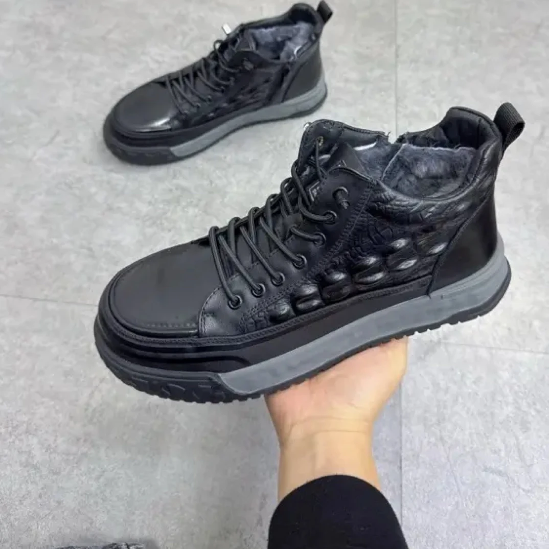 【羊毛内里】男士显瘦冬季纯牛皮休闲百搭舒适软底加厚7329爸爸鞋