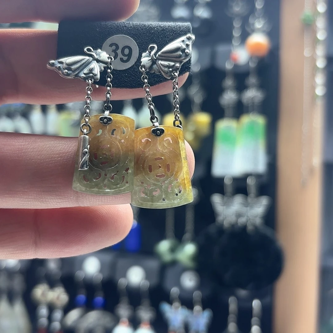 翡翠耳饰银S925镶嵌辣*婆