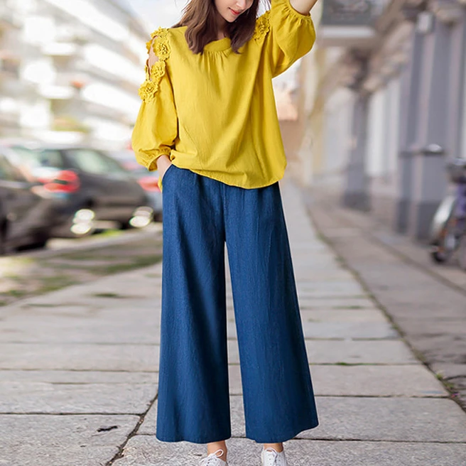 阔腿裤秋大码九分裤高腰宽松牛仔休闲裤200斤胖m直筒垂感裤子气质