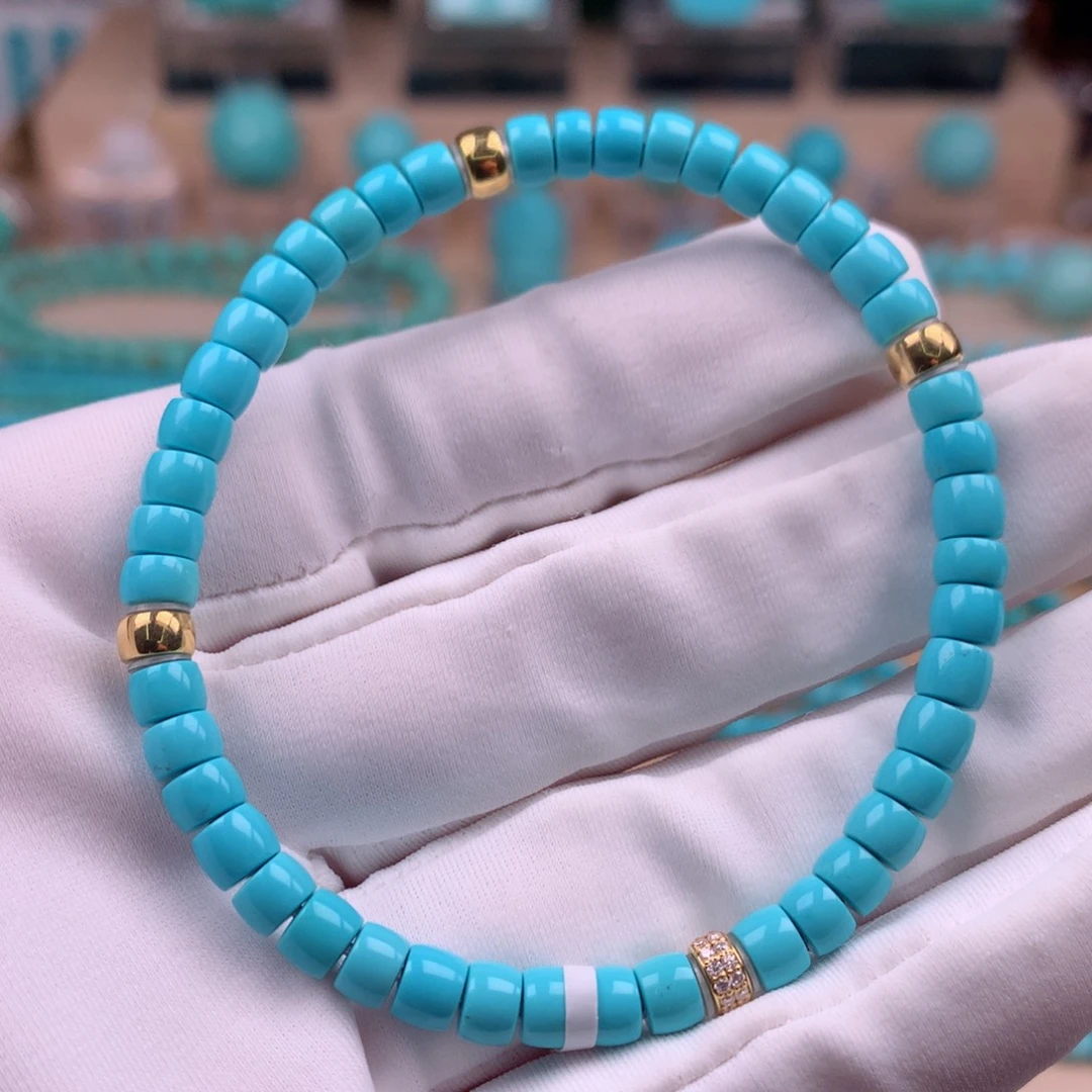 绿松石18K金镶嵌珠宝奇石5mm