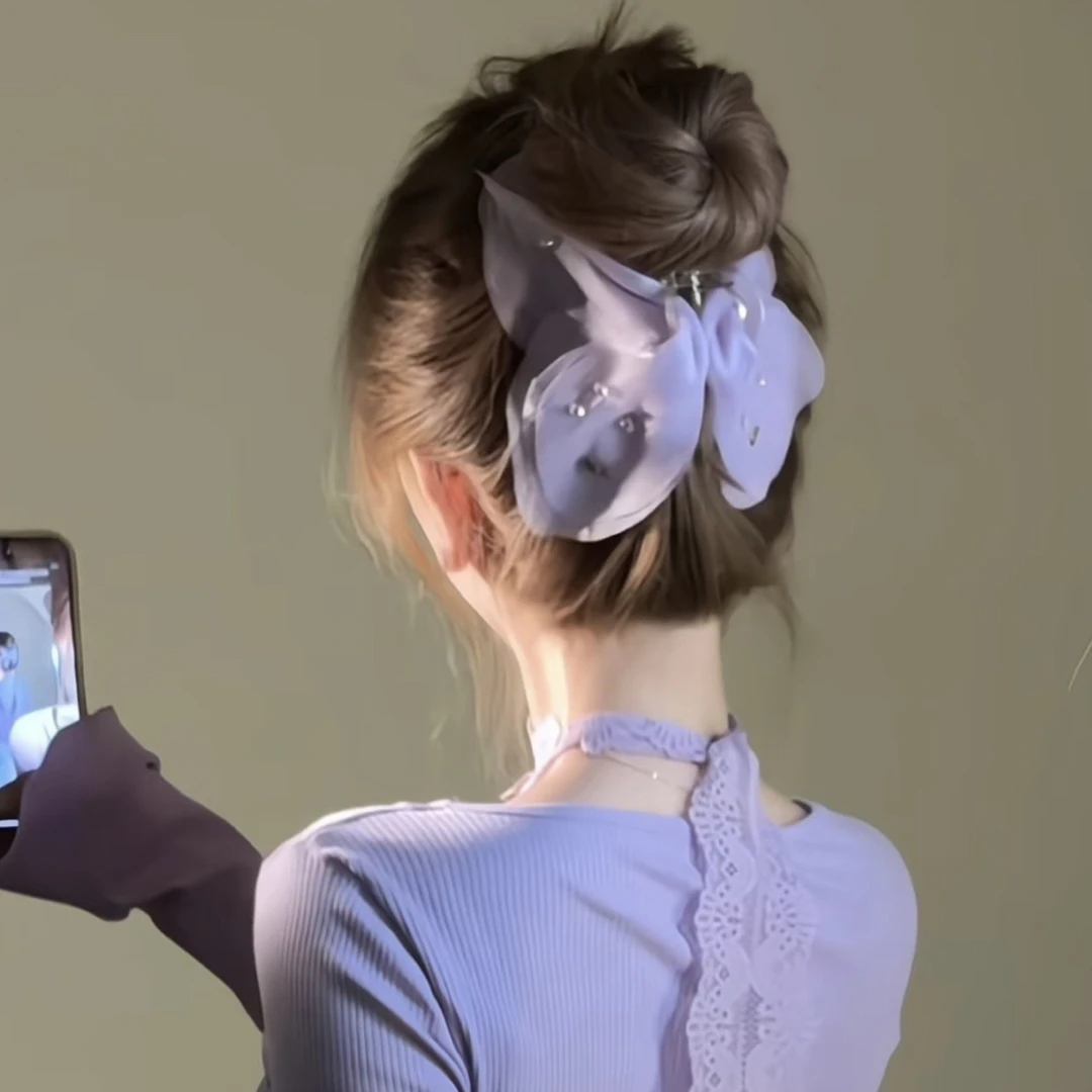 新款薄纱蝴蝶高级感头饰发饰女法式复古简约网纱纯色法式超仙气