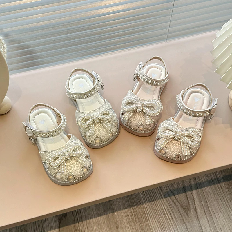 公主风车缝线女包头镂空水钻凉鞋时尚宝宝公主鞋皮鞋大童夏季洋气