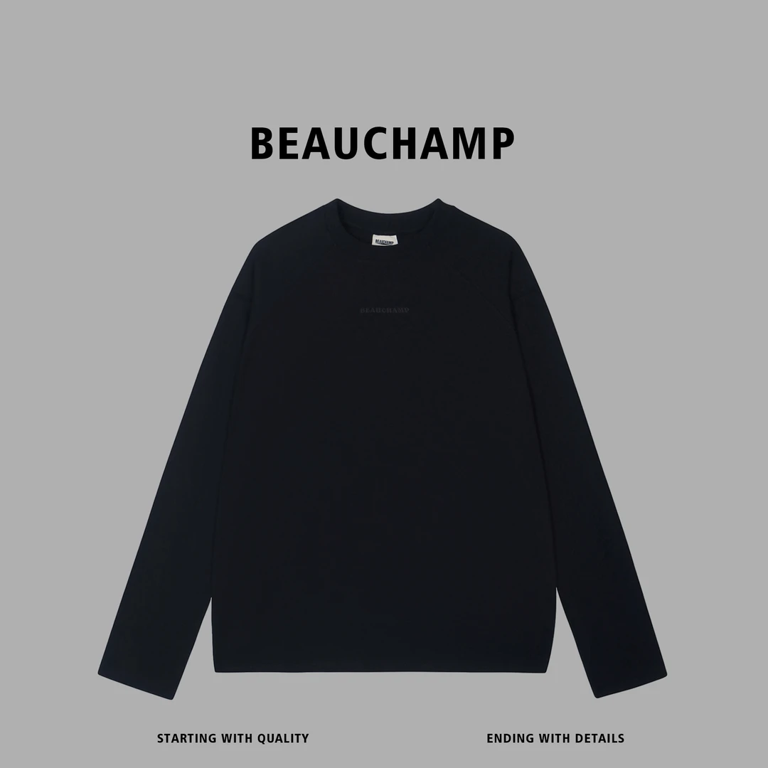 Beau champ简约百搭纯色宽松男女同款秋季长袖T打底6065#