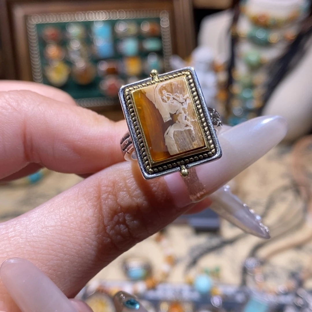 琥珀银S925镶嵌戒指C*C戒指