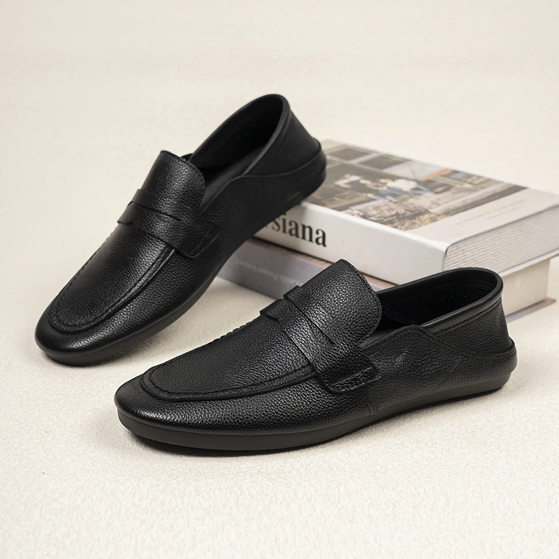 头层牛皮一脚蹬乐福男鞋透气潮流商务休闲皮鞋男真皮英伦风25157