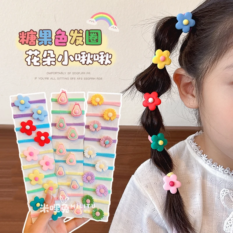 婴童宝宝扎发皮筋儿童不伤发可爱卡通头绳泫雅风小花韩版发饰发圈