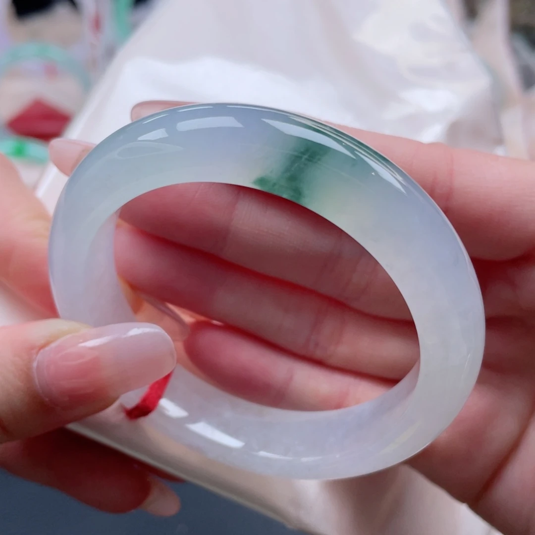 未镶嵌手镯翡翠53.5白荔冰飘 误入藕花深处 高颜值耐看4号