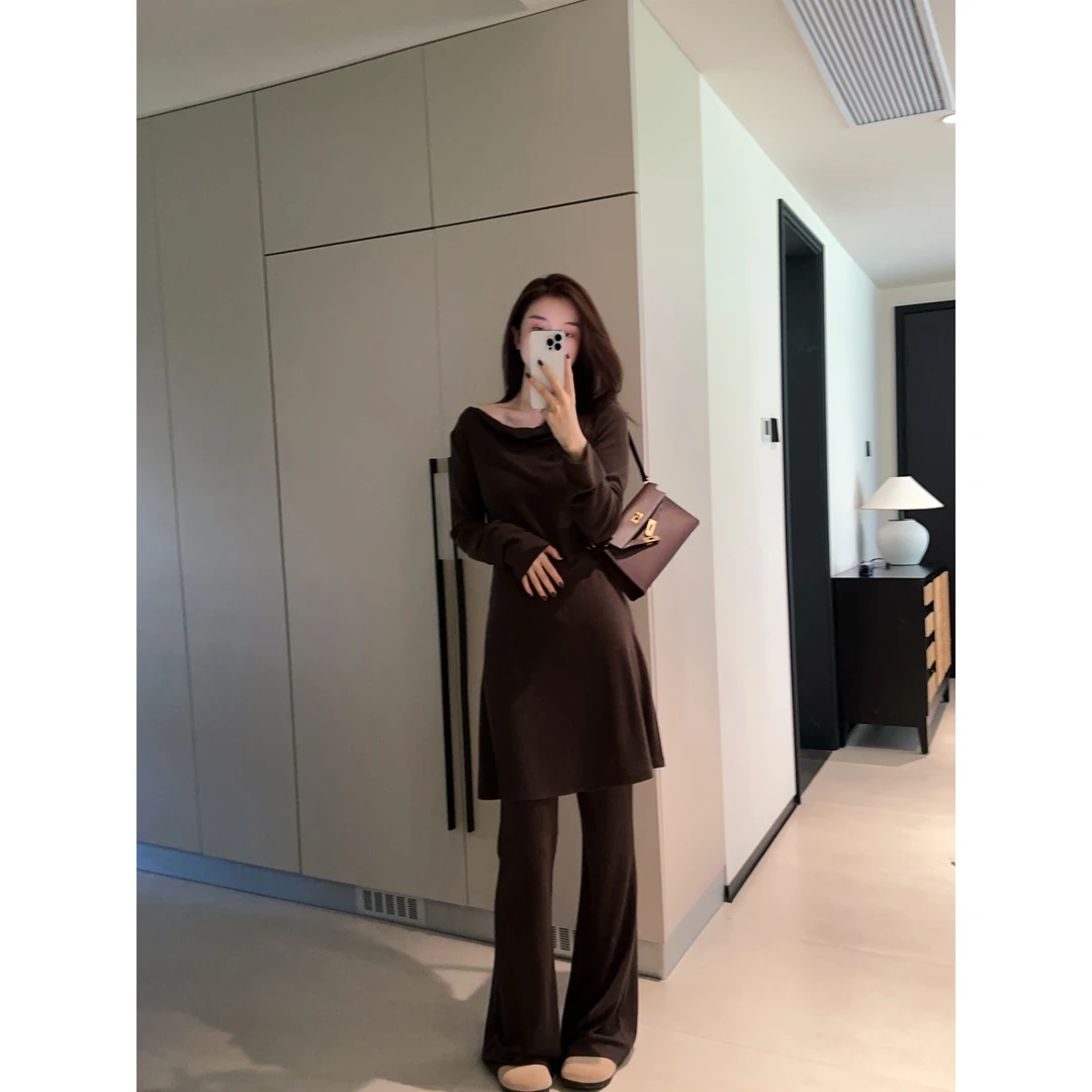 ［REVAN SUN］--大骨架穿搭 秋栀斜肩套装8806