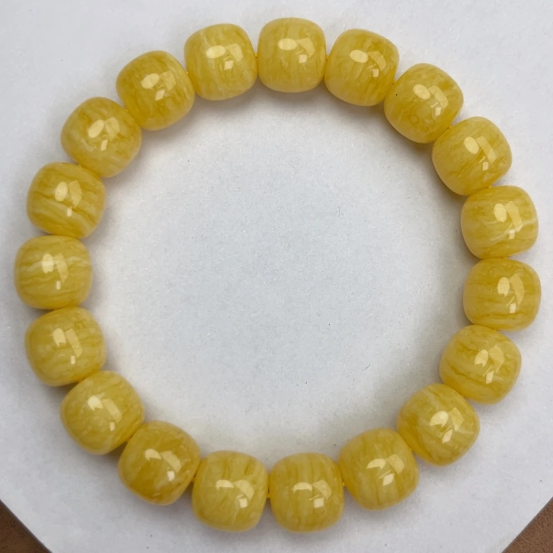 琥珀未镶嵌手串乌料焦皮同料鸡油红白花虎皮千层12*11.4腕口18+