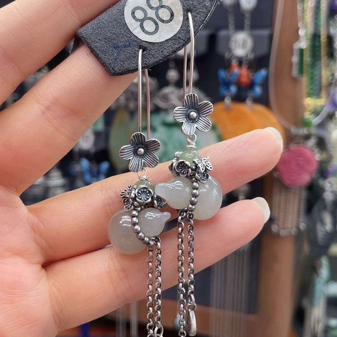 和田玉银S925镶嵌耳饰海***眠381gjjhh