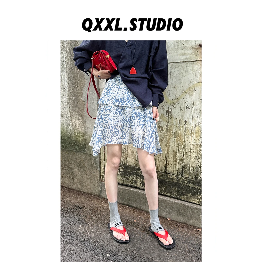 邱小小丽呀 夏款法式撞色碎花半裙 高腰显瘦设计感百搭短裙女