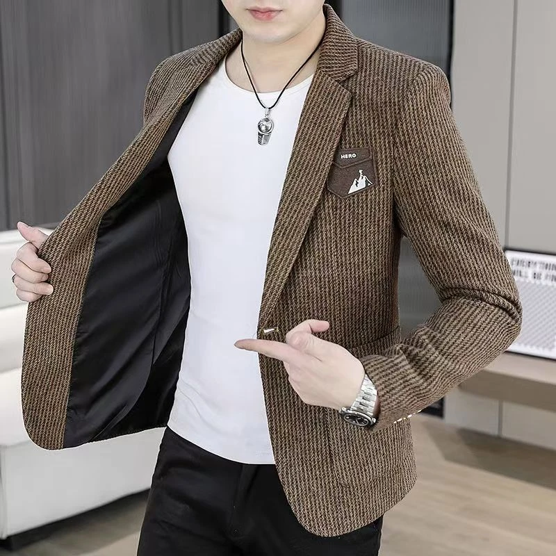 B 001- 199 男西服 男士休闲春秋季潮流修身格子帅气韩版
