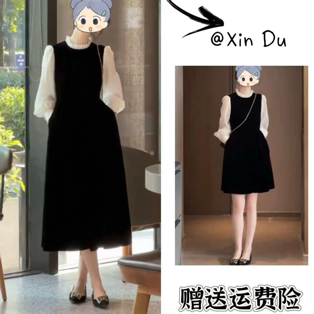 2025秋季新款时尚显瘦气质女士网红洋气连衣裙百搭款D22072