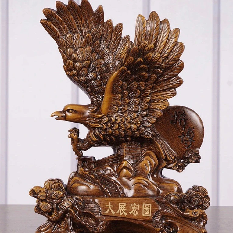 雄鹰大展宏图木雕家居摆件