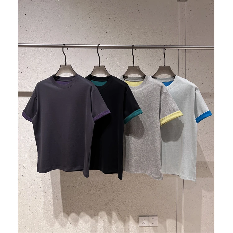 夏季极简双色棉圆领短袖T恤柔软亲肤面料无性别宽松松弛感穿搭男