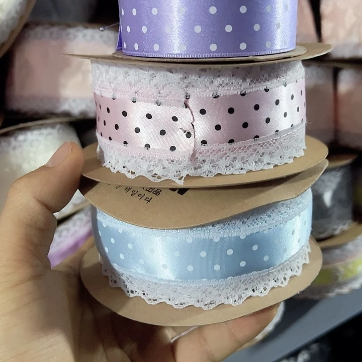 蕾丝边波点缎带3色各10码材料
