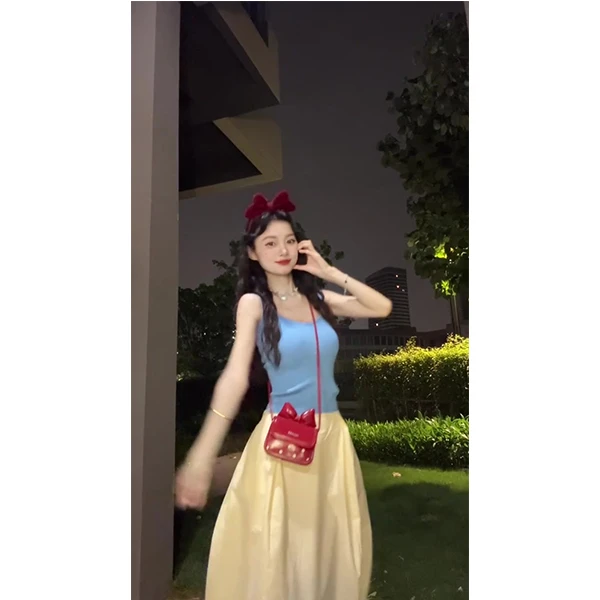 韩系百搭无袖针织背心马甲套装女夏季新款高腰休闲半身裙两件套