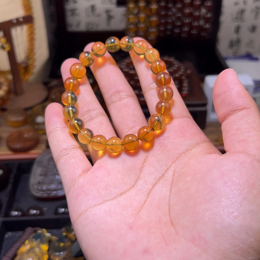 琥珀未镶嵌颈饰9mm金蓝珀手串