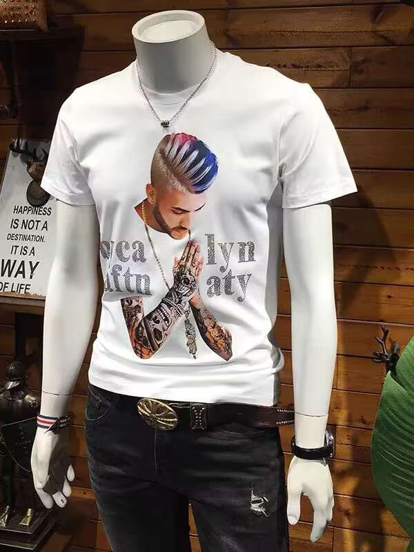 时尚春夏季男士高级新款潮牌短袖帅气青年品质轻奢纯棉T恤上衣服