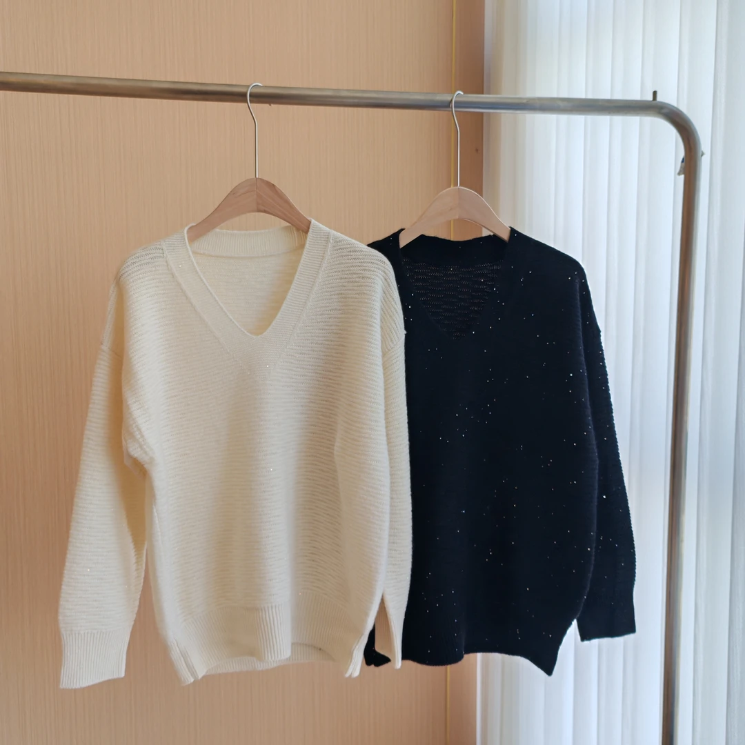 春秋新款V领亮闪羊毛毛衣 MJKZR-2386