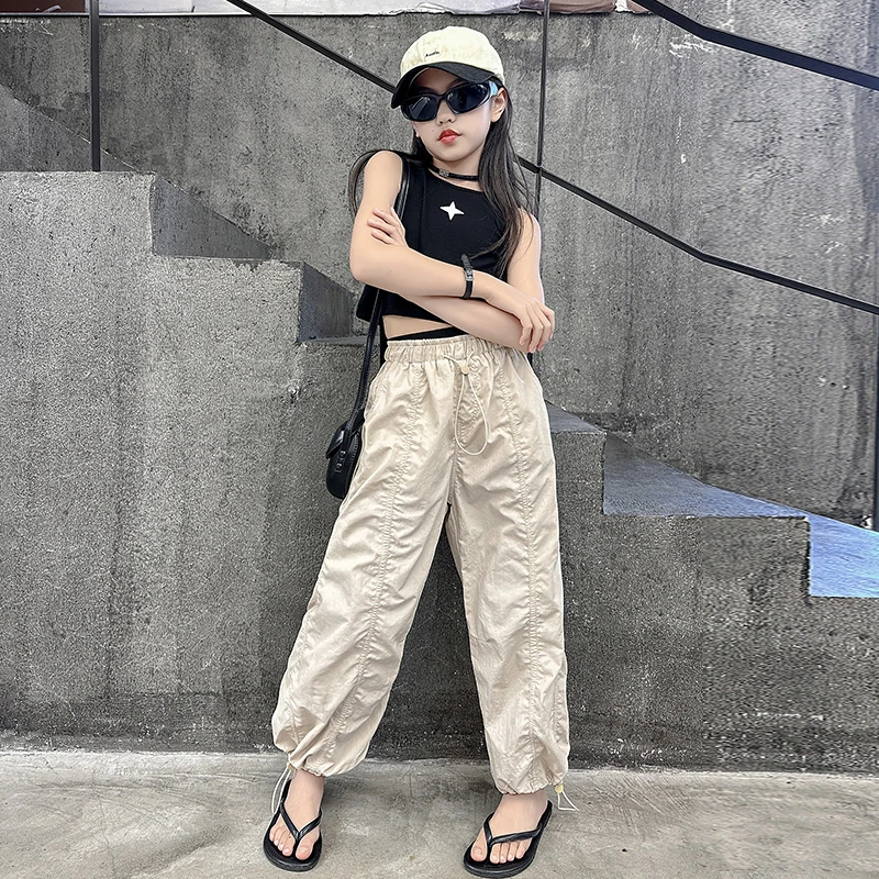 女童夏季裤子薄款2025新款儿童长裤夏装宽松直筒童装工装裤休闲裤