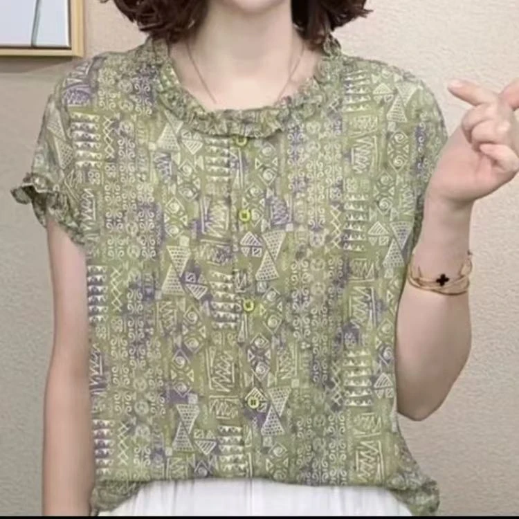 《503》夏季女装衬衫薄款碎花法式休闲美式衬衣森系