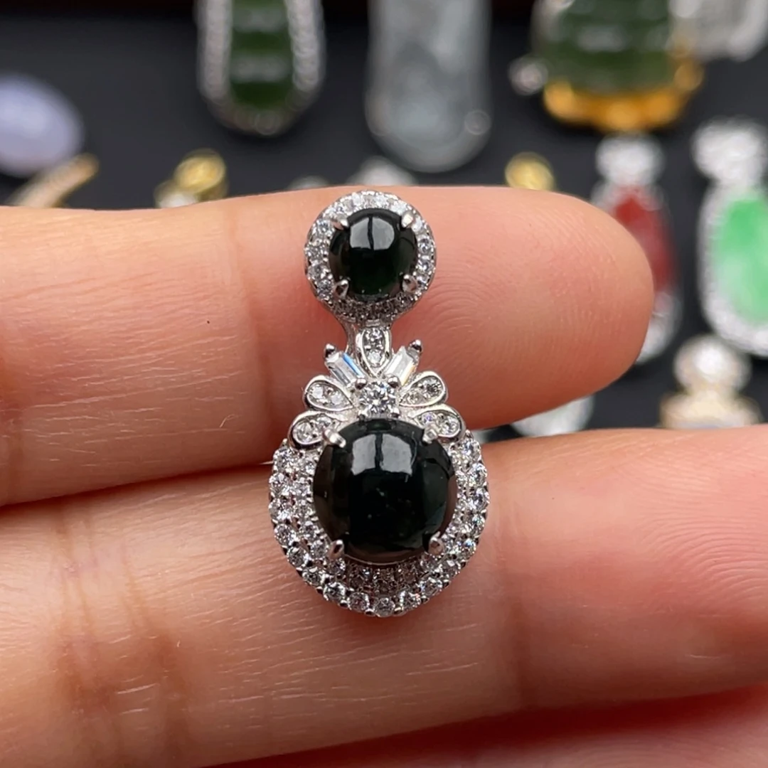 翡翠银S925镶嵌吊坠(不含链)