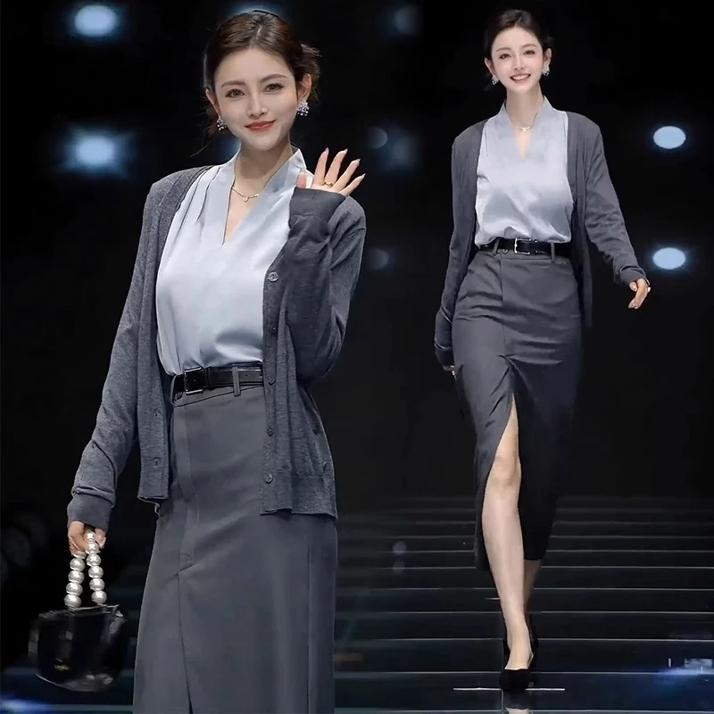 时尚套装裙女2025春夏新款洋气显瘦时髦衬衫半身裙气质职业三件套