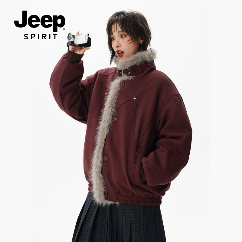 JEEPSPIRIT座山雕解构毛领棉服冬季潮流穿搭男士高级感外套百搭