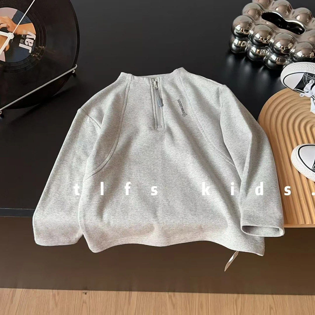 童例「25407简约字母拉链衫」秋季纯色带弹儿童休闲百搭软糯长T恤潮